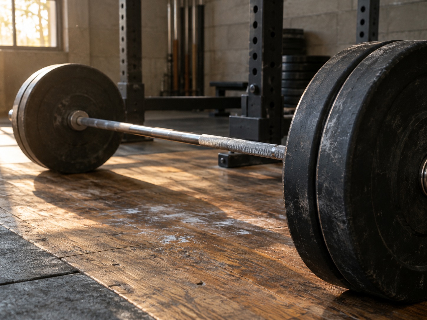 Barbell and lifting platform in the East Austin studio